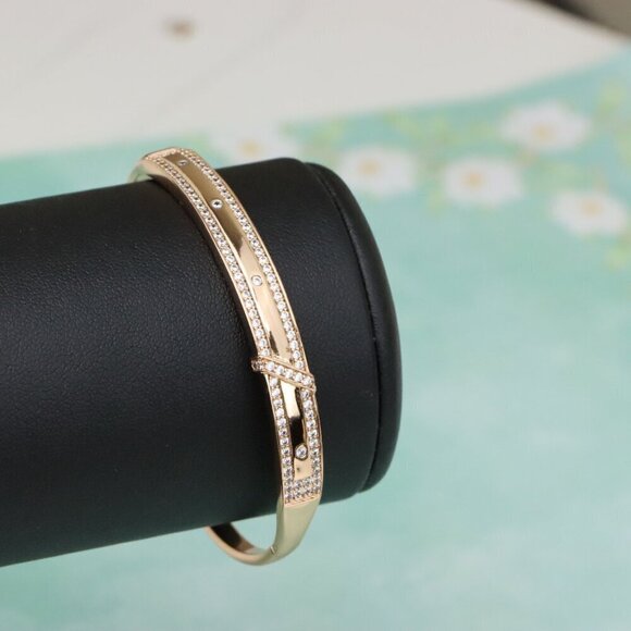 Rose Gold Bangle with Dual Row Crystal Accents, XPBL0581 - Picture 9 of 12